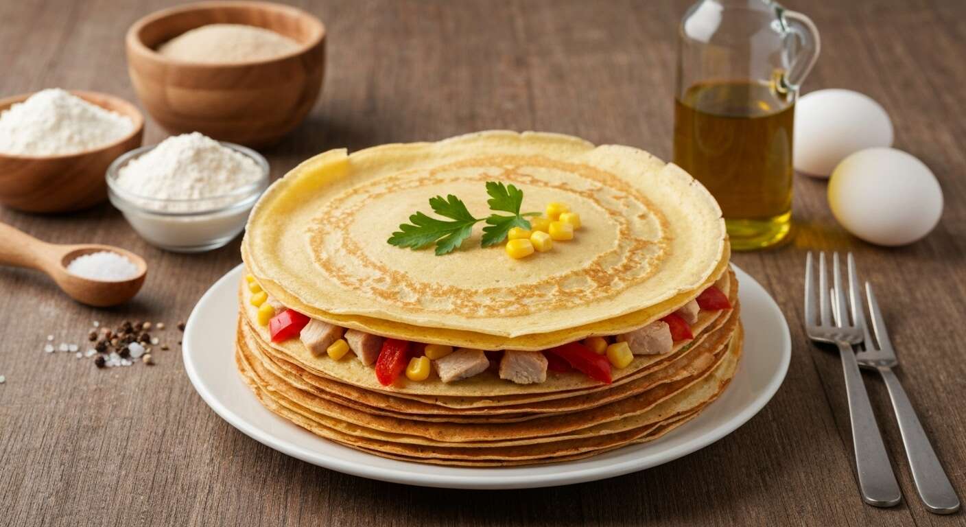 Crêpes au poulet, maïs et poivron : recette gourmande