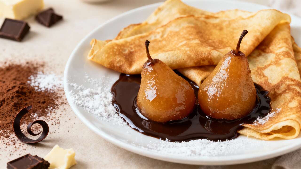 Crêpes aux poires et sauce chocolat : recette gourmande