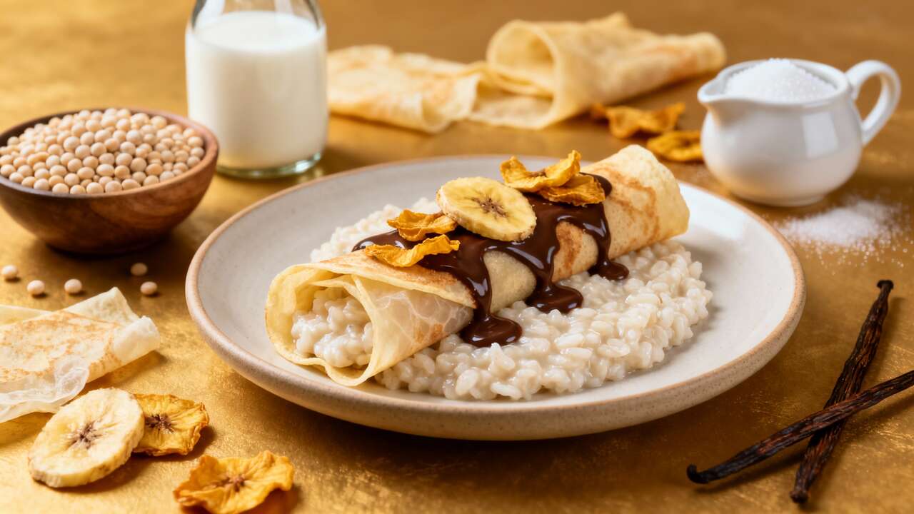 Maki de crêpes : riz au lait, bananes et chocolat