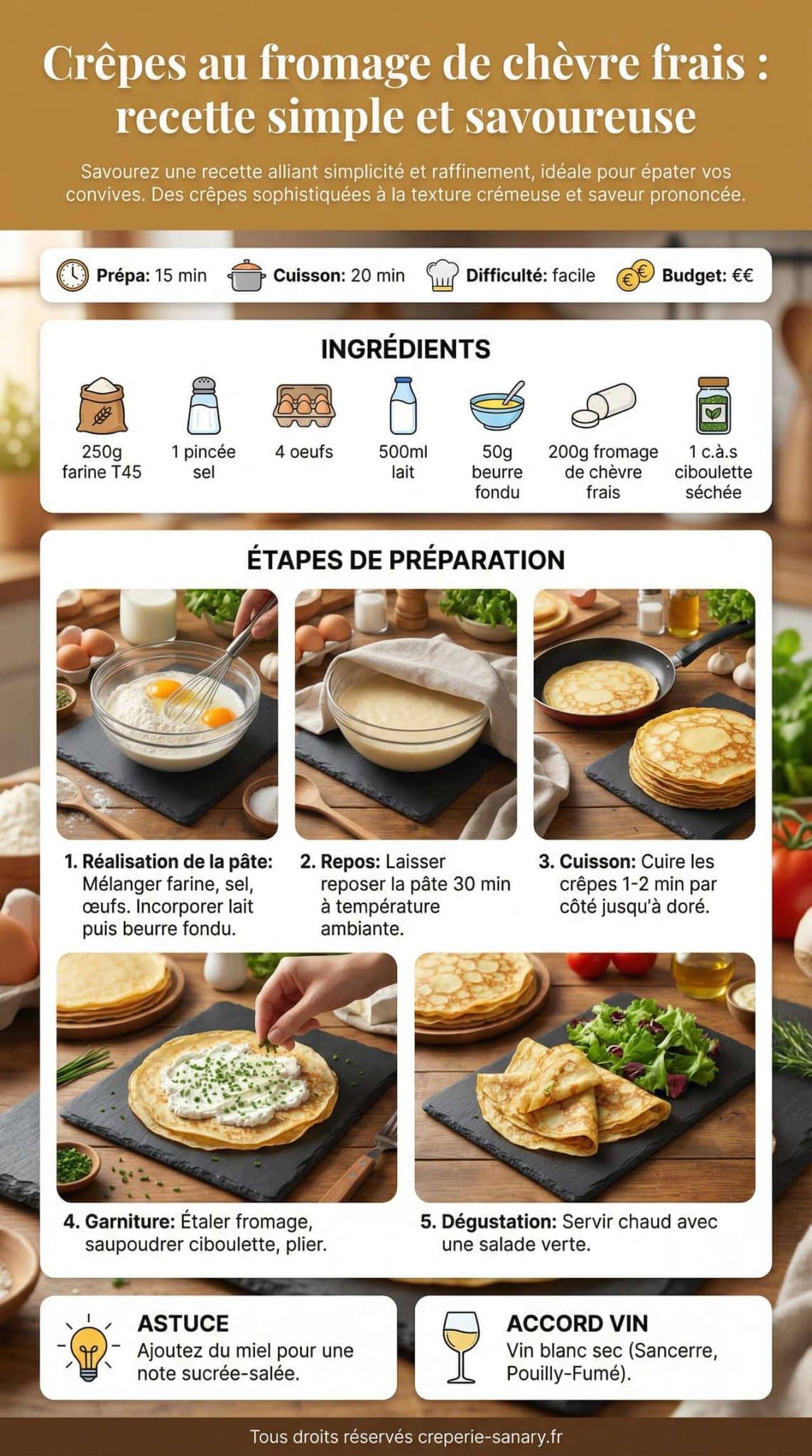 Fiche recette Crêpes au fromage de chèvre frais : recette simple et savoureuse Fiche recette Crêpes au fromage de chèvre frais : recette simple et savoureuse