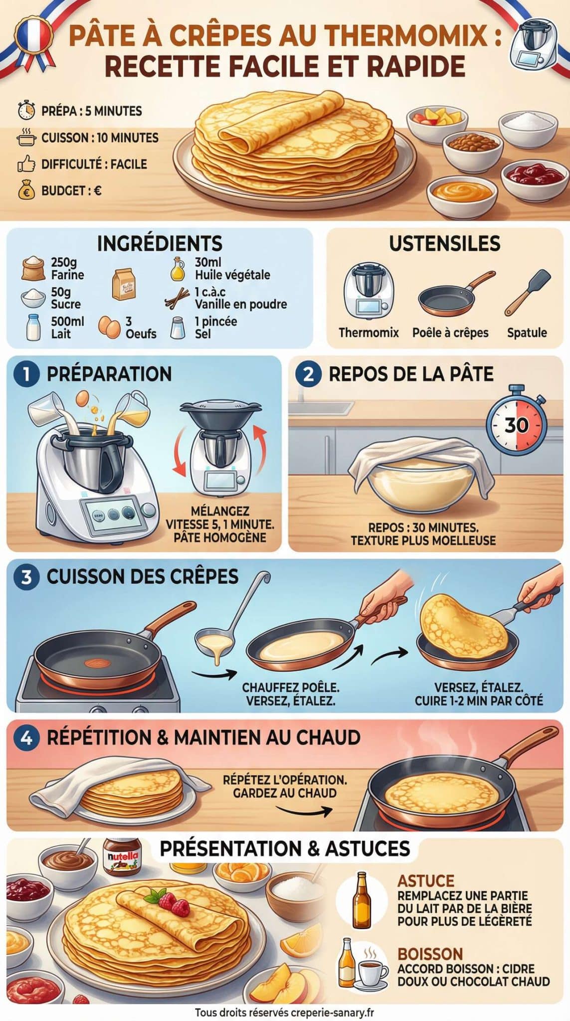 Fiche recette Pâte à crêpes au Thermomix : recette facile et rapide Fiche recette Pâte à crêpes au Thermomix : recette facile et rapide
