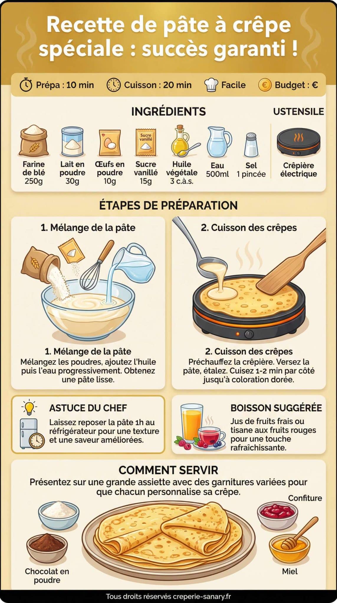 Fiche recette Recette de pâte à crêpe spéciale : succès garanti ! Fiche recette Recette de pâte à crêpe spéciale : succès garanti !