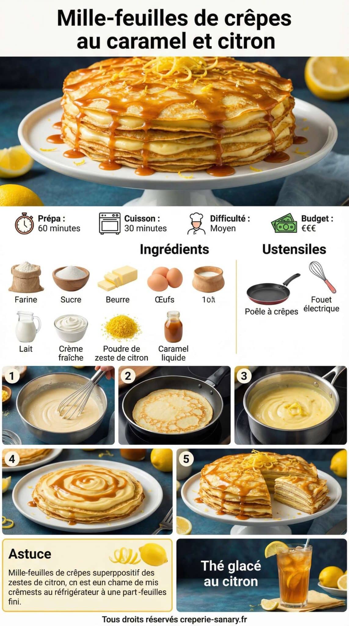 Fiche recette Mille-feuilles de crêpes au caramel et citron : une recette gourmande Fiche recette Mille-feuilles de crêpes au caramel et citron : une recette gourmande