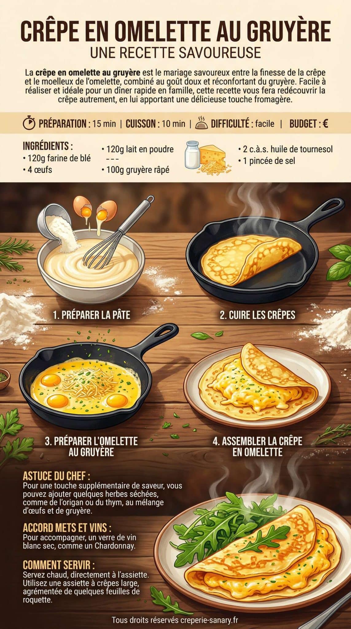 Fiche recette Crêpe en omelette au gruyère : une recette savoureuse Fiche recette Crêpe en omelette au gruyère : une recette savoureuse