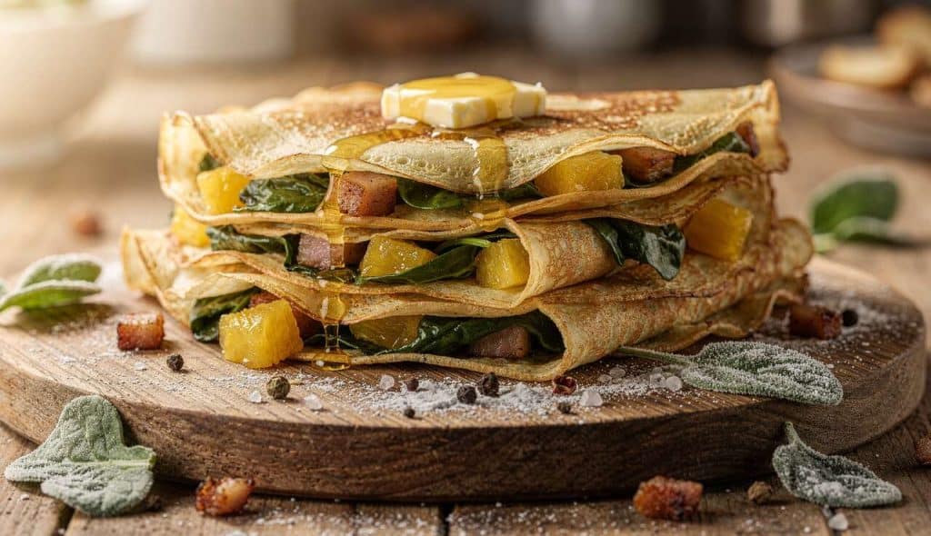 Crêpes surprises aux épinards, lardons et ananas