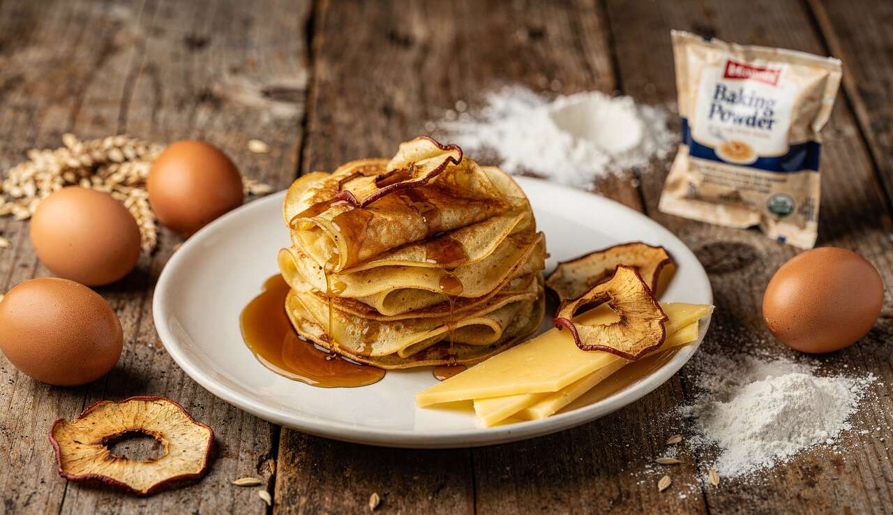 Mini-crêpes gourmandes : fromage fumé, pommes et sirop d'érable à la bière noire