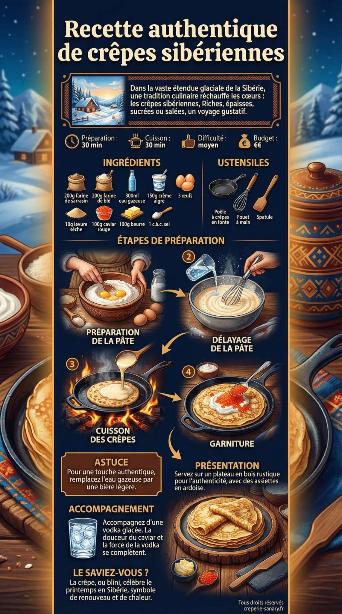 Fiche recette Recette authentique de crêpes sibériennes Fiche recette Recette authentique de crêpes sibériennes