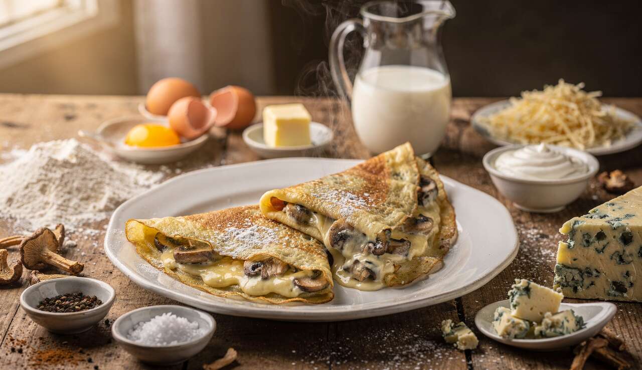 Crêpes aux champignons et fromages : recette gourmande