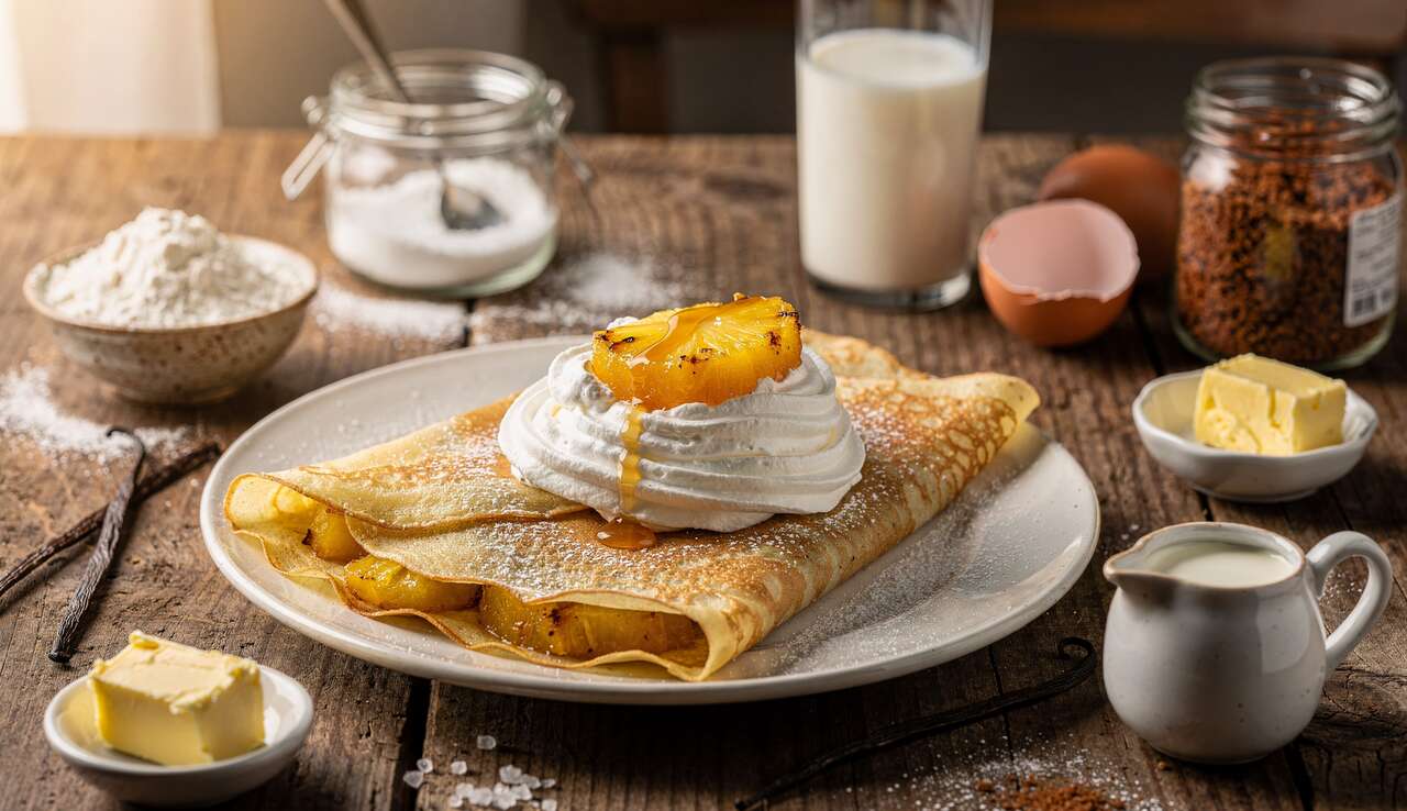 Crêpes chantilly à l'ananas poêlé : recette gourmande