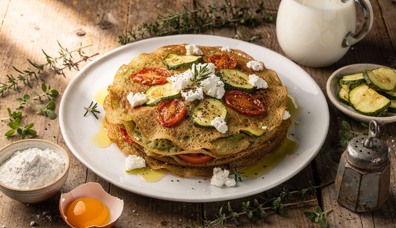 Crêpes à la courgette, tomate et chèvre : recette savoureuse