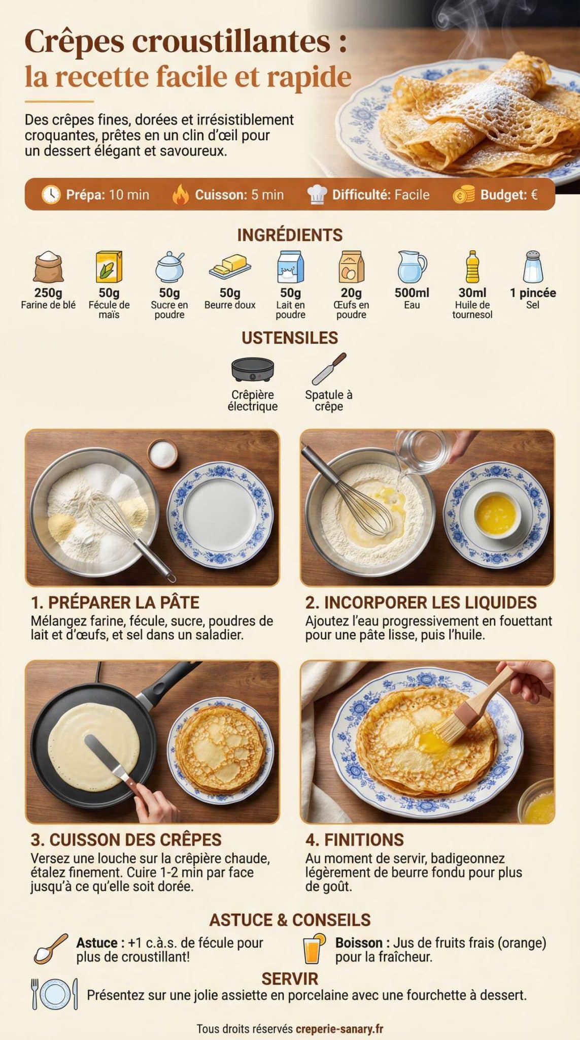 Fiche recette Crêpes croustillantes : la recette facile et rapide Fiche recette Crêpes croustillantes : la recette facile et rapide