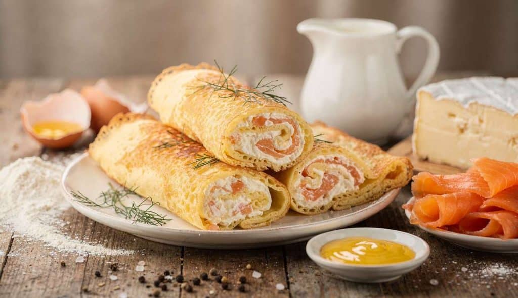 Crêpes roulées au saumon fumé et St Môret : délice facile à préparer