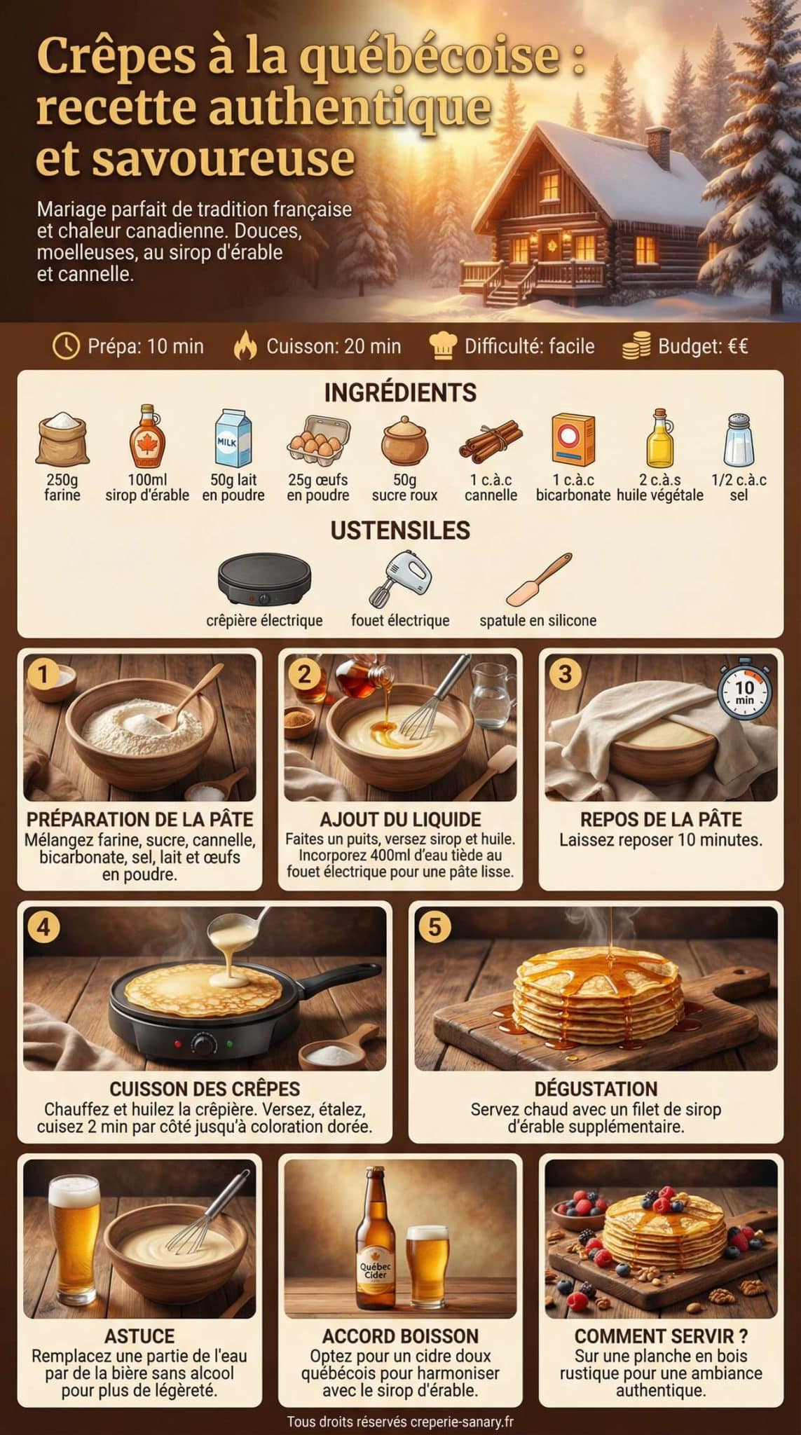 Fiche recette Cr&ecirc;pes &agrave; la qu&eacute;b&eacute;coise : recette authentique et savoureuse