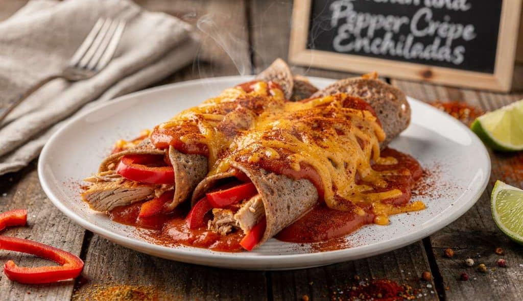 Enchiladas de crêpes au poulet et poivrons : recette savoureuse