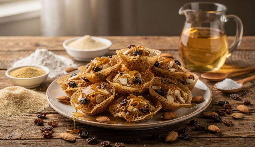Mini Baghrir Farcies : crêpes Algériennes aux Amandes et Raisins Secs