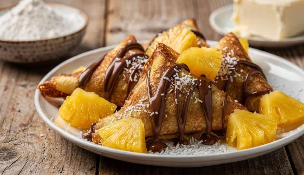Samoussas de Crêpes : ananas, nutella & Noix de Coco