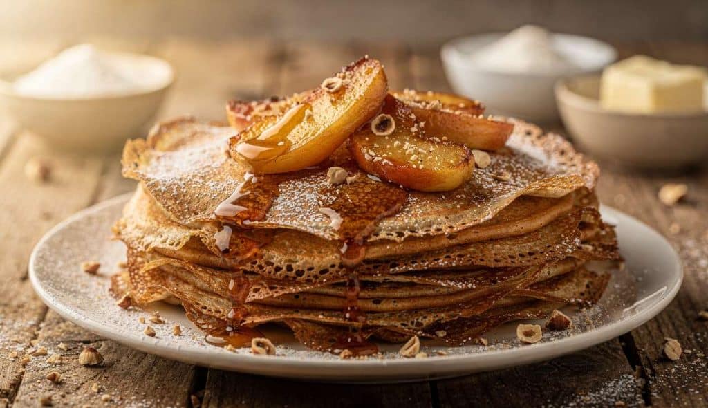 Crêpes noisette et pommes caramélisées au sirop d'érable