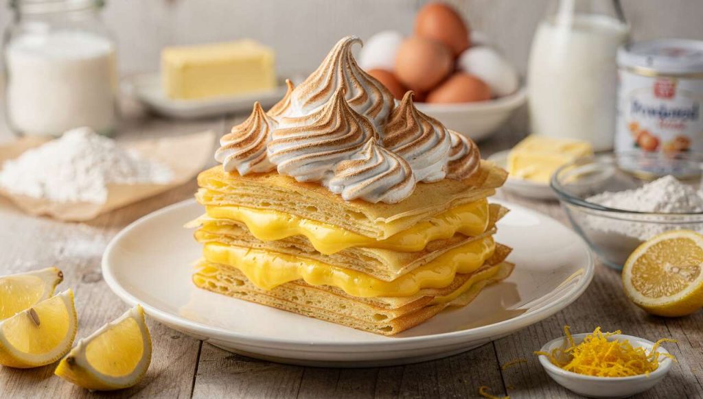 Mille-feuille de crêpe au lemon curd façon tarte citron meringuée