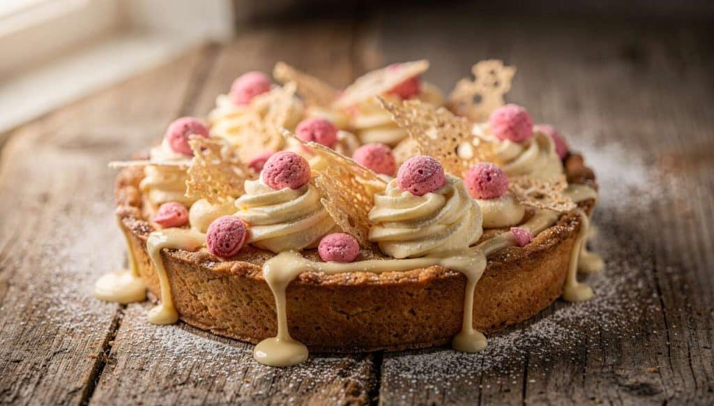 Tarte aux pralines, mascarpone et crêpes dentelles : délice croustillant