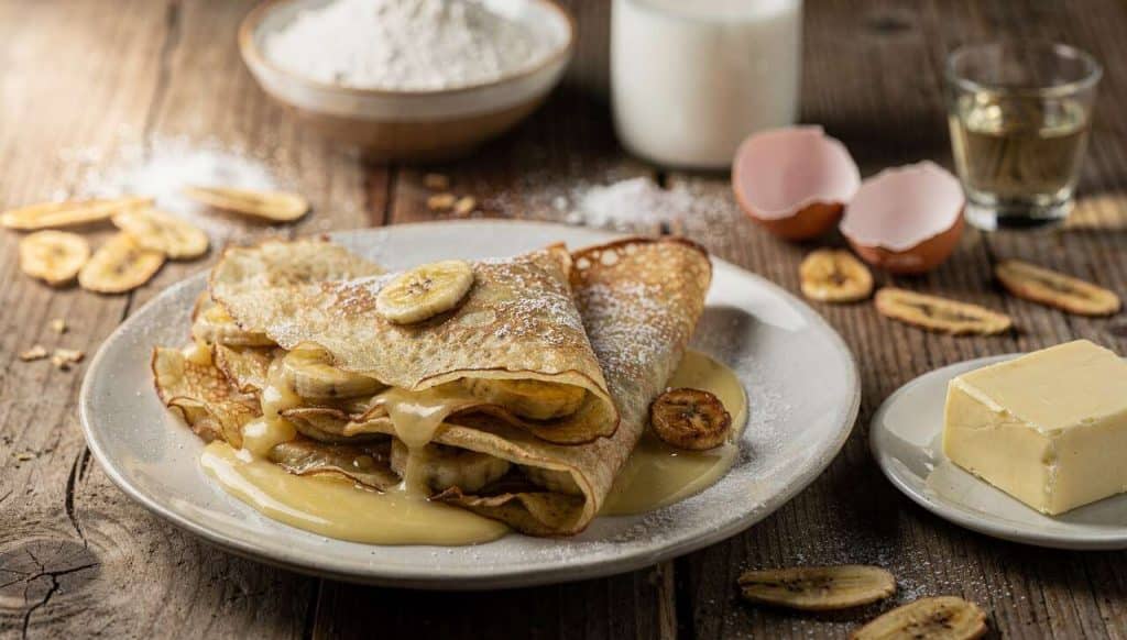Crêpes aux saveurs de bananes flambées au rhum blanc