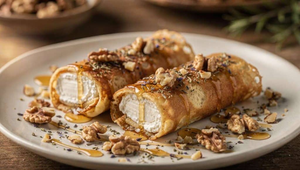 Roulade de crêpe au chèvre : une idée d'apéritif savoureuse