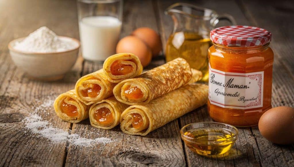 Makis de crêpes à la confiture abricots-pêches Bonne Maman : recette gourmande
