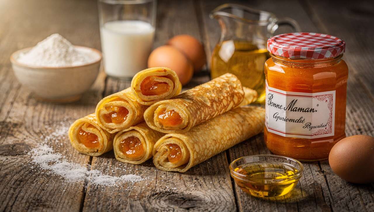 Makis de crêpes à la confiture abricots-pêches Bonne Maman : recette gourmande