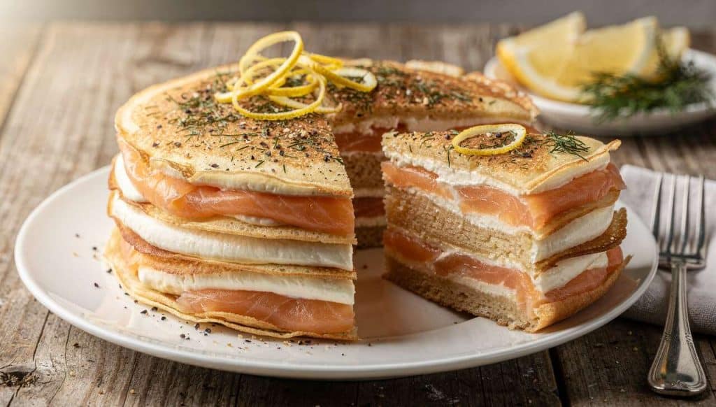 Gâteau de crêpes au saumon : recette gourmande