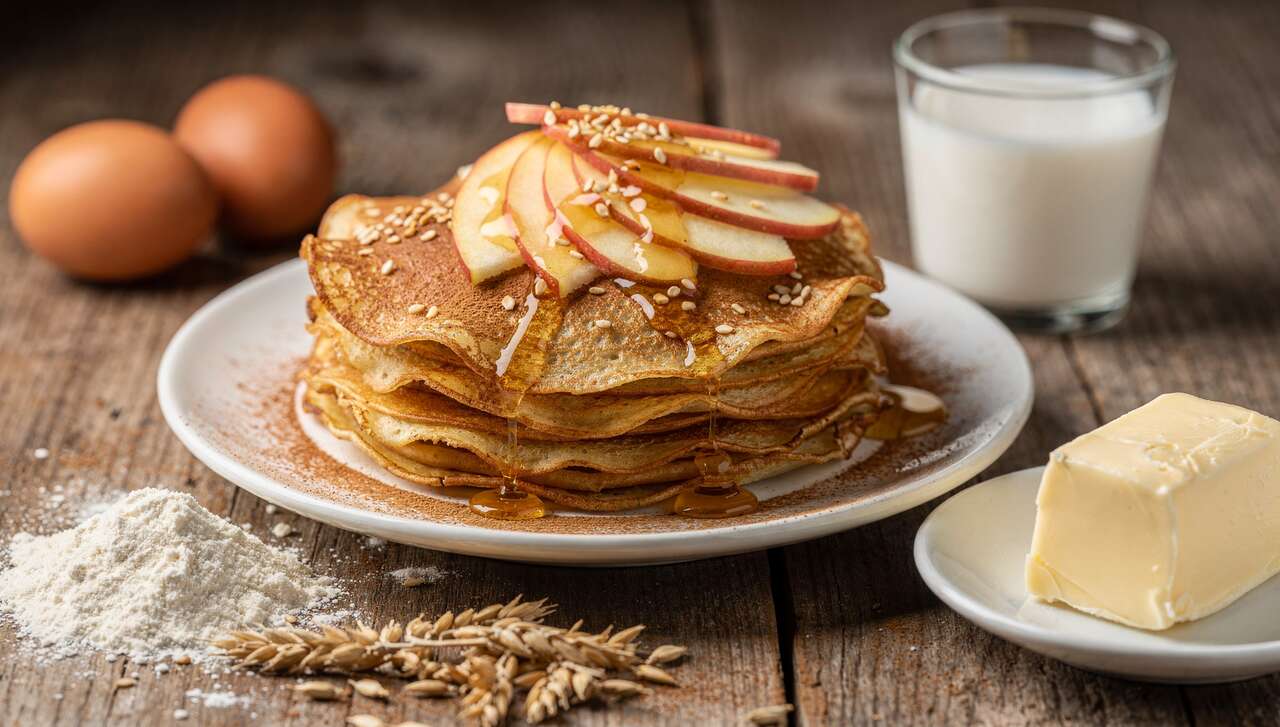 Crêpes aux pommes et sésames caramélisés au miel : recette gourmande
