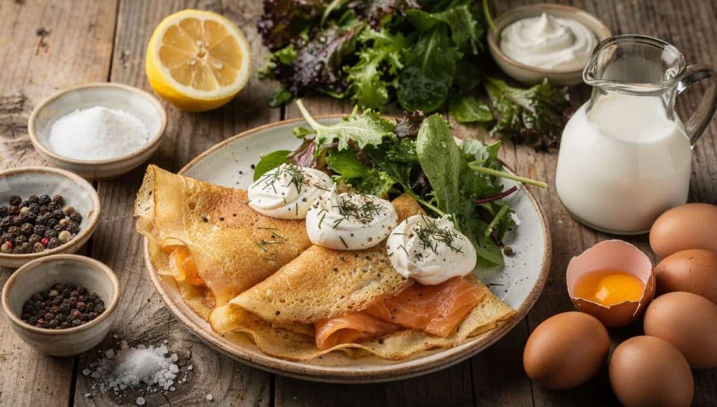 Crêpes au saumon et salade : recette savoureuse