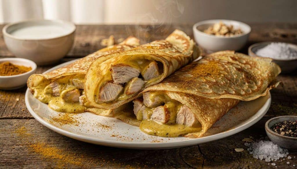 Crêpes au poulet et curry : recette savoureuse et facile