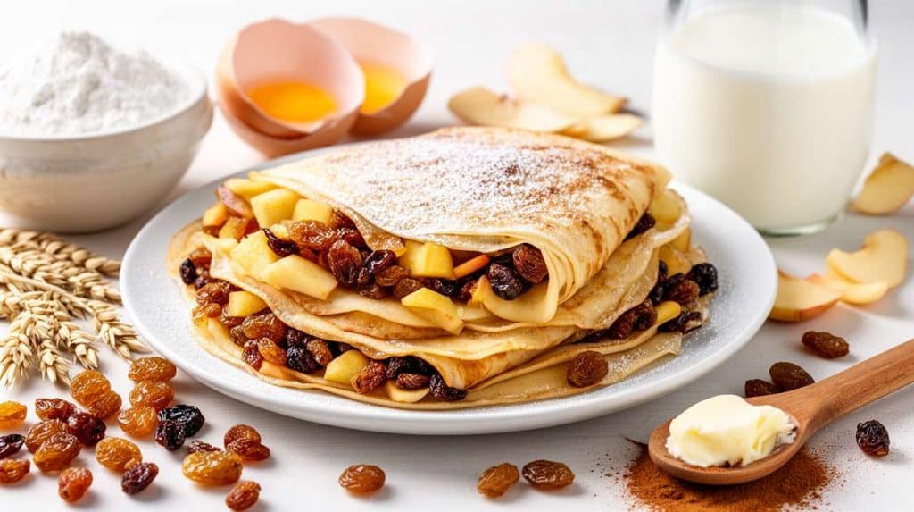Crêpes aux pommes et raisins secs : recette savoureuse