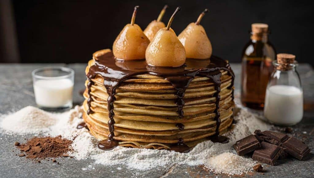 Gâteau de crêpes aux poires et chocolat : la recette gourmande