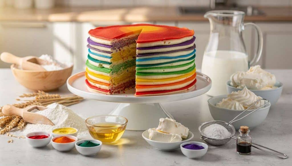 Gâteau de crêpes façon Rainbow Cake : recette colorée et gourmande