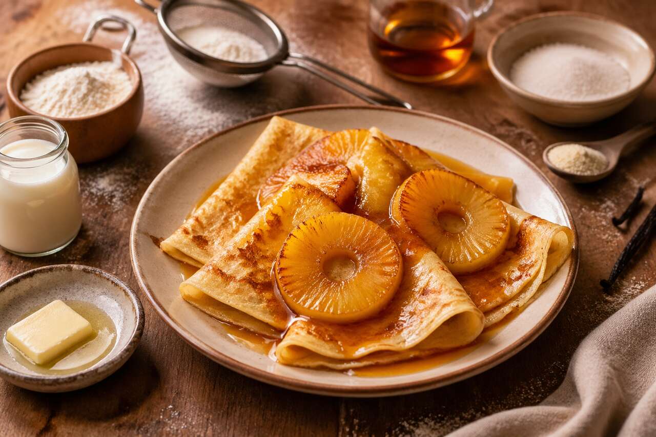 Crêpes à l'ananas et au rhum : recette gourmande