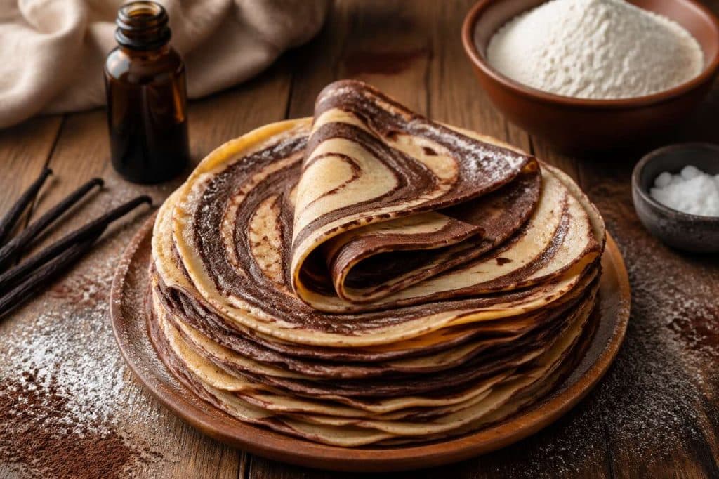 Crêpes tourbillon vanille chocolat : recette gourmande
