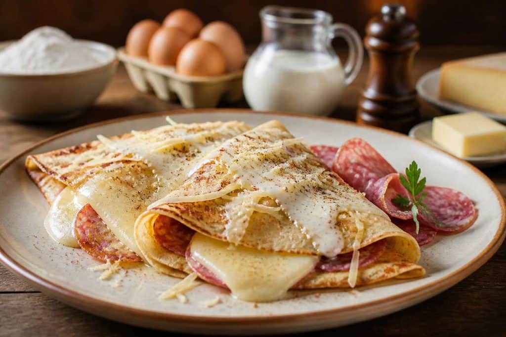 Crêpes savoyardes au fromage et rosette : recette gourmande
