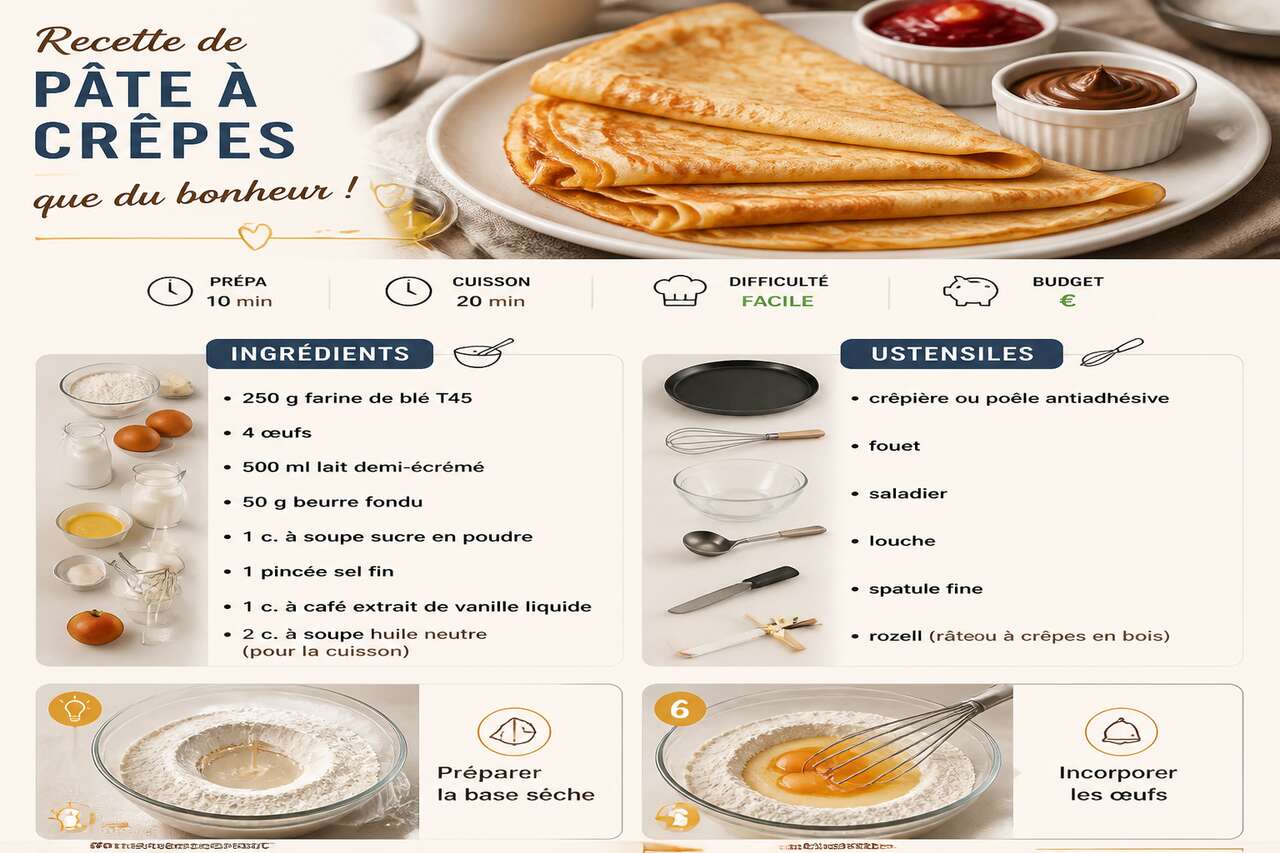Fiche recette Recette de p&acirc;te &agrave; cr&ecirc;pes : que du bonheur !