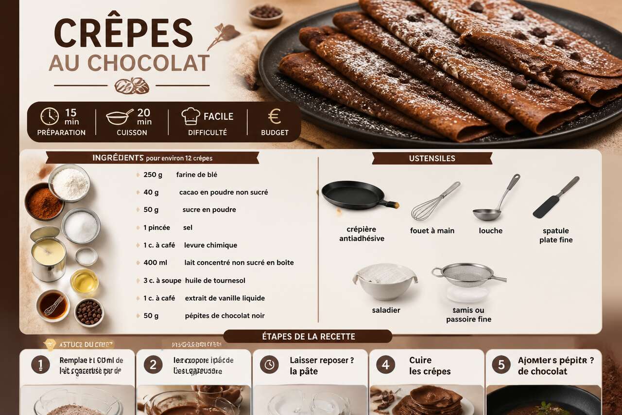 Fiche recette Recette de cr&ecirc;pes au chocolat en vid&eacute;o