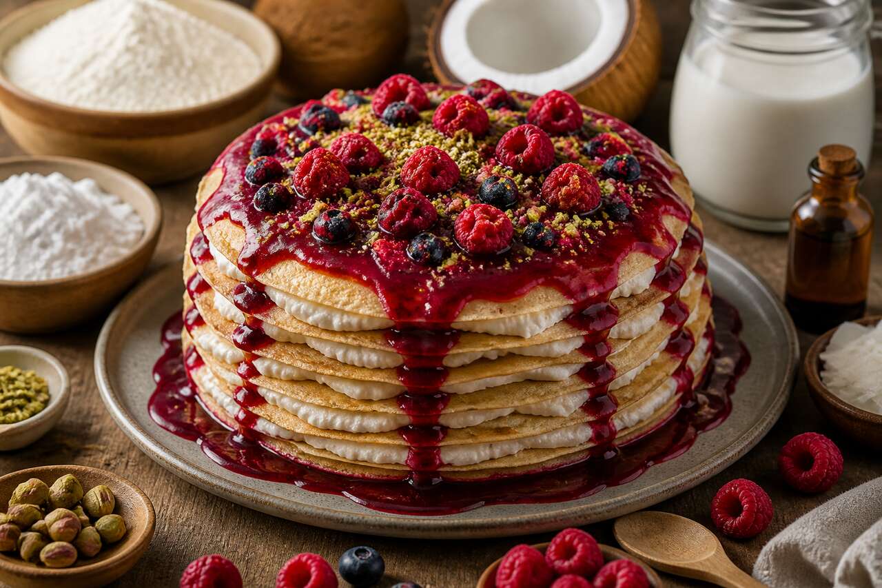 Gâteau de crêpes sans gluten : délice aux fruits rouges
