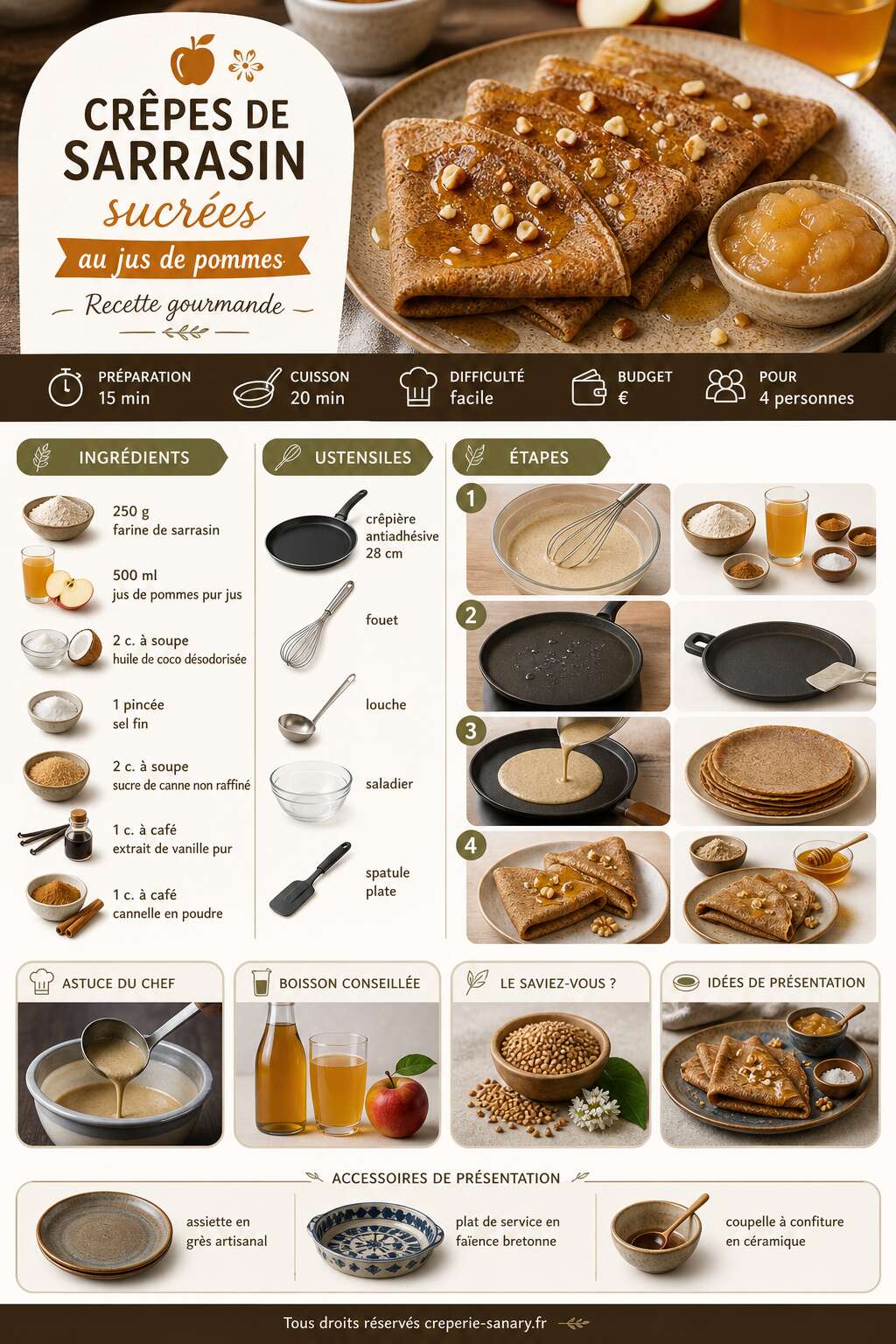 Fiche recette Cr&ecirc;pes de sarrasin sucr&eacute;es au jus de pommes : recette gourmande