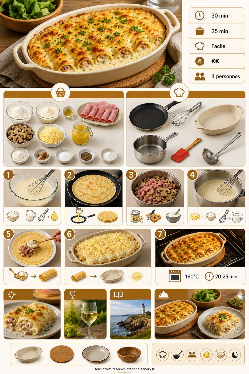 Fiche recette Recette de gratin de cr&ecirc;pes savoureux