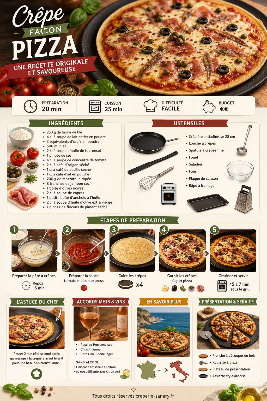 Fiche recette Cr&ecirc;pe fa&ccedil;on pizza : une recette originale et savoureuse