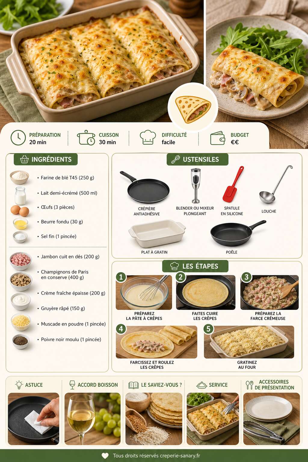 Fiche recette Cr&ecirc;pes Farcies : d&eacute;couvrez notre recette d&eacute;licieuse