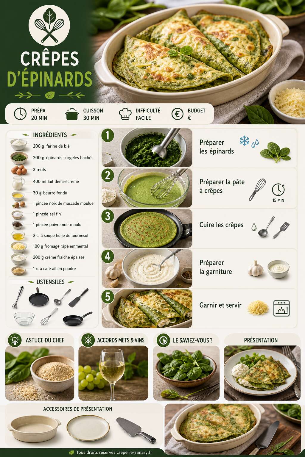 Fiche recette Recette de cr&ecirc;pes d'&eacute;pinards savoureuses