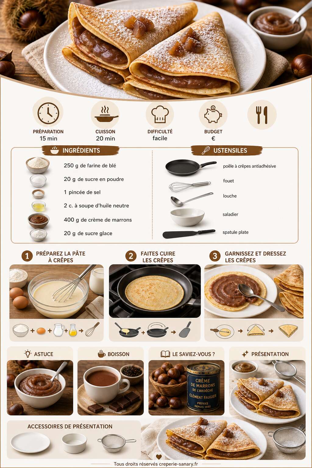Fiche recette Cr&ecirc;pes &agrave; la cr&egrave;me de marrons : recette gourmande