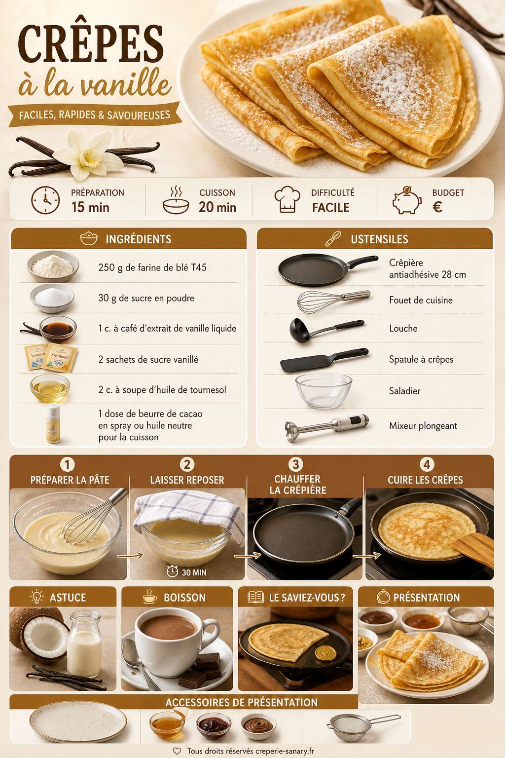 Fiche recette Crêpes à la vanille faciles : recette rapide et savoureuse Fiche recette Crêpes à la vanille faciles : recette rapide et savoureuse
