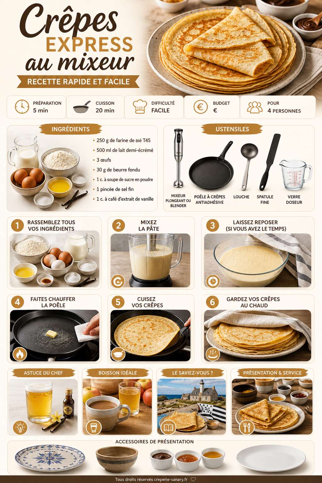 Fiche recette Crêpes express au mixeur : recette rapide et facile Fiche recette Crêpes express au mixeur : recette rapide et facile