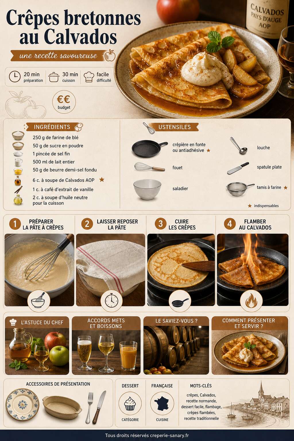 Fiche recette Crêpes bretonnes au Calvados : une recette savoureuse Fiche recette Crêpes bretonnes au Calvados : une recette savoureuse