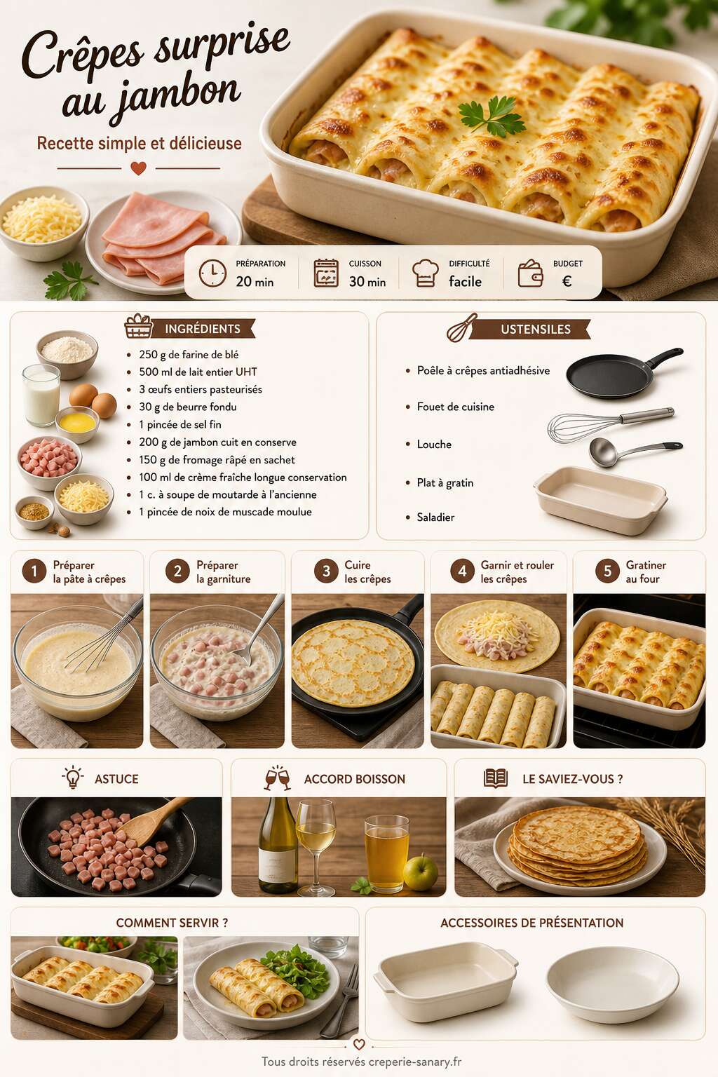 Fiche recette Crêpes surprise au jambon : recette simple et délicieuse Fiche recette Crêpes surprise au jambon : recette simple et délicieuse